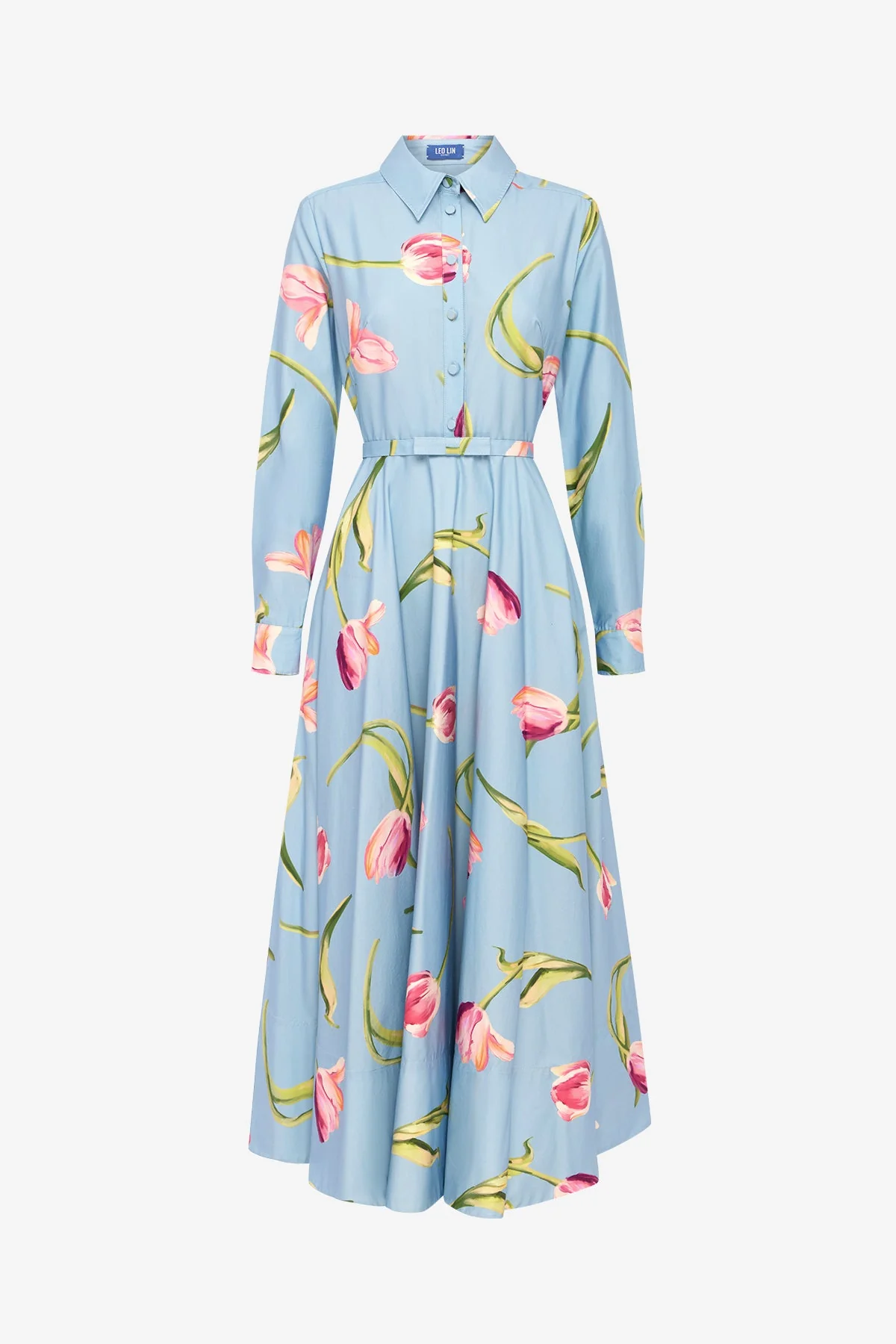 Zara Shirt Midi Dress - Tulip Print in Blue