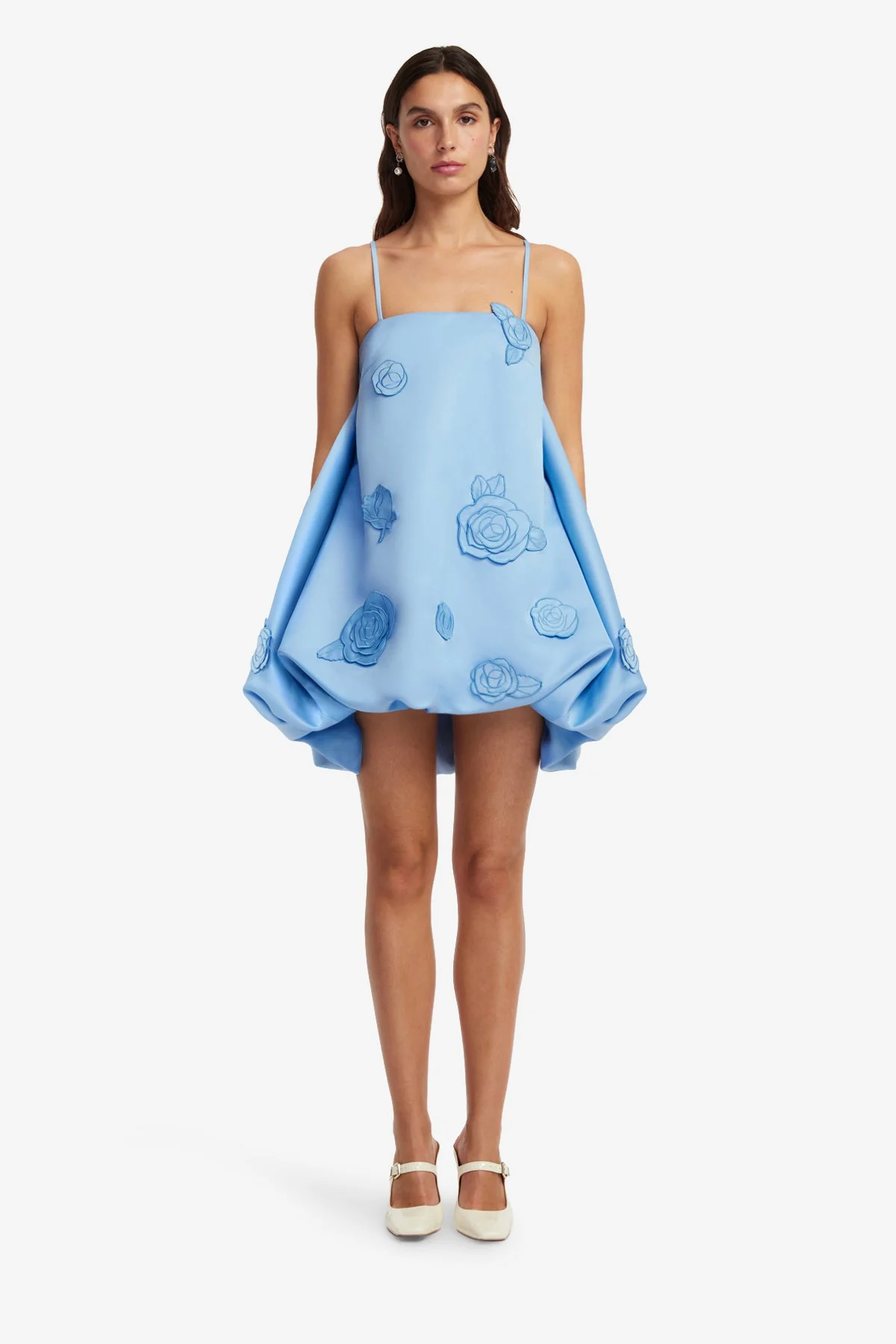 Patsy Appliqué Puff Mini Dress - Pastel Blue