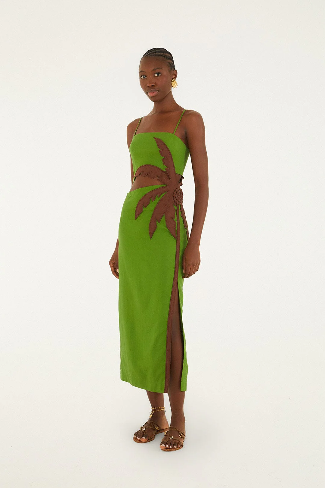 Green 3D Palm Tree Cut-Out Midi Dress