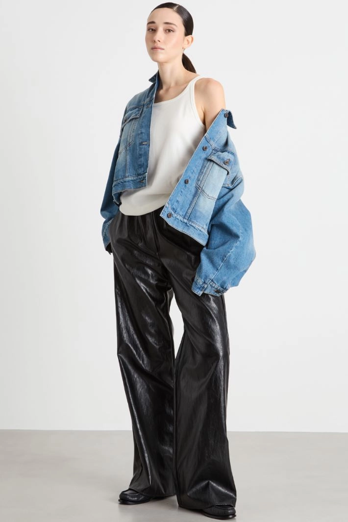 Coated fabric palazzo trousers - BLACK