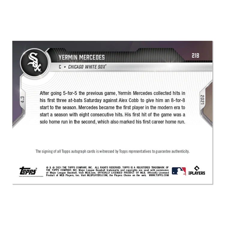On-Card Auto # to 49 - Yermin Mercedes - 2021 MLB TOPPS NOW® Card 21B