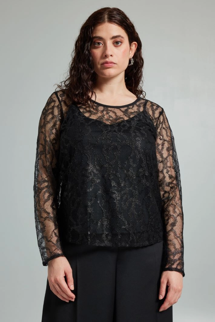 Lace T-shirt - BLACK