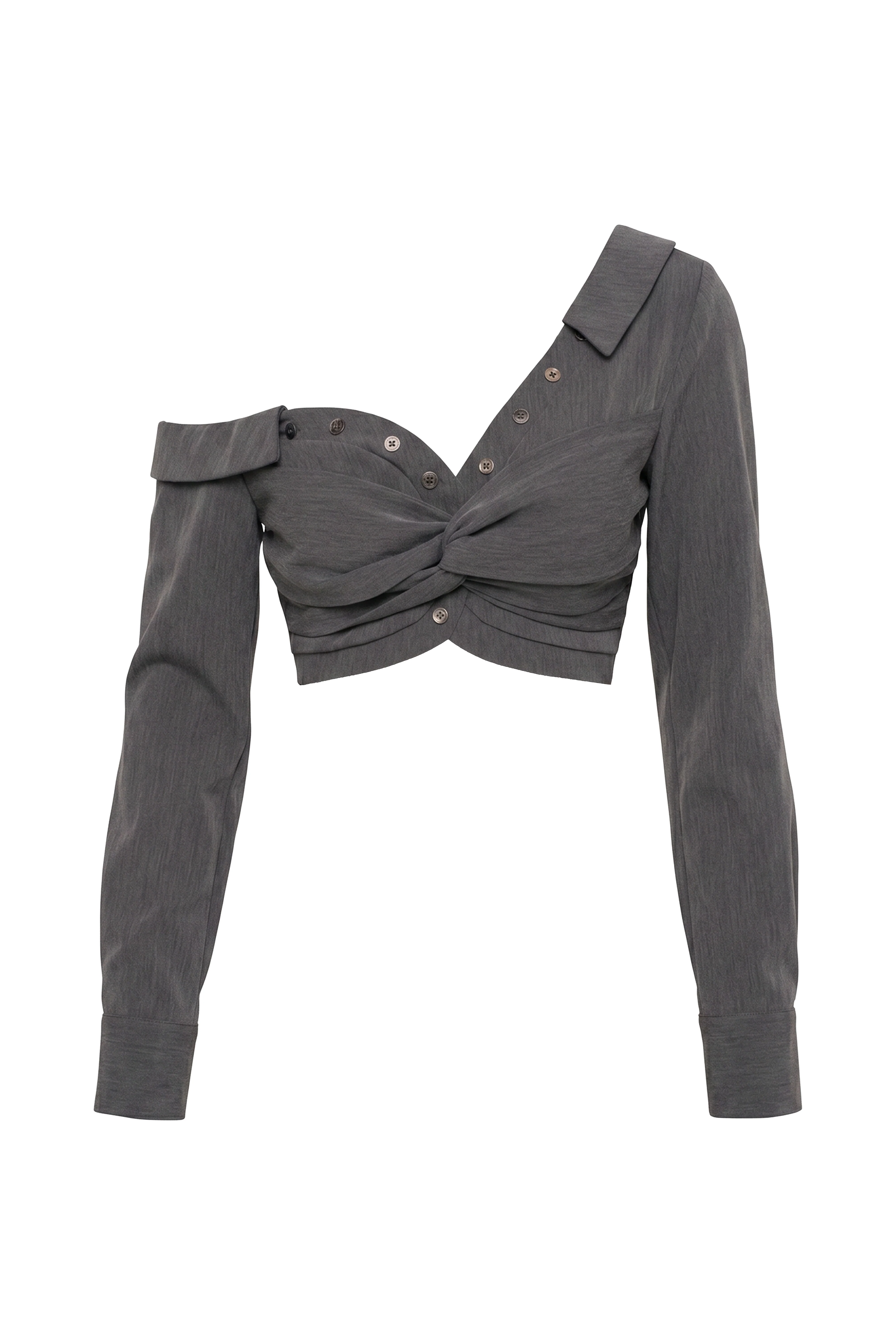 Grey Off-Shoulder Twist Crop Top