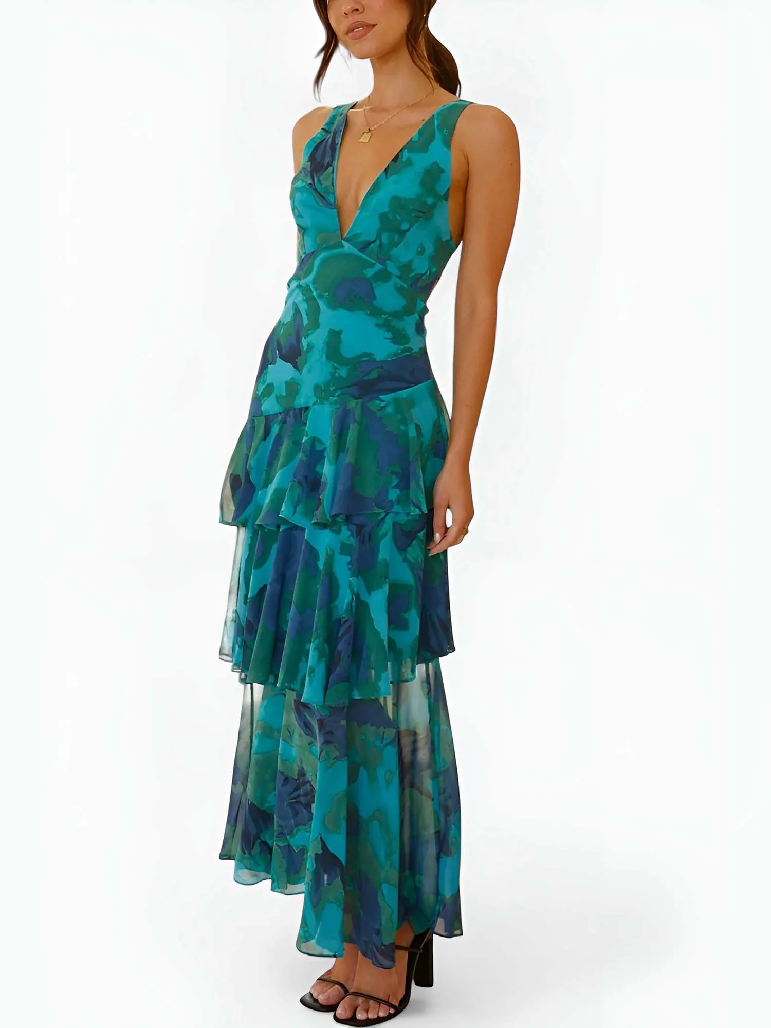 Green Ruffled Tiered Maxi Dress