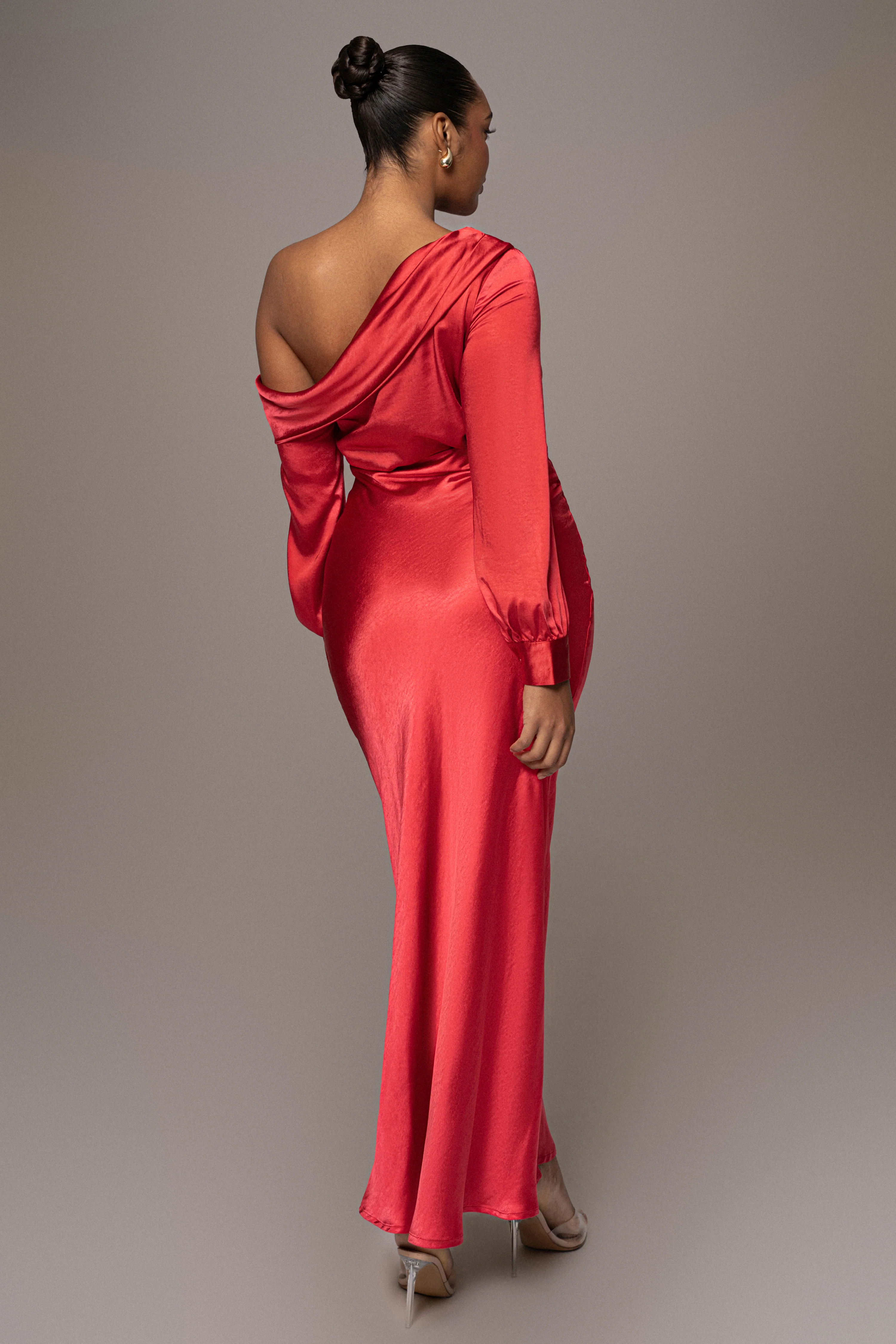 Red Satin Rima Asymmetrical Bodysuit