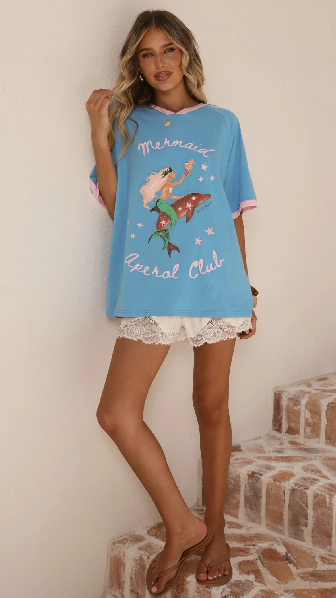 Mermaid Aperol Oversized Tee - Blue