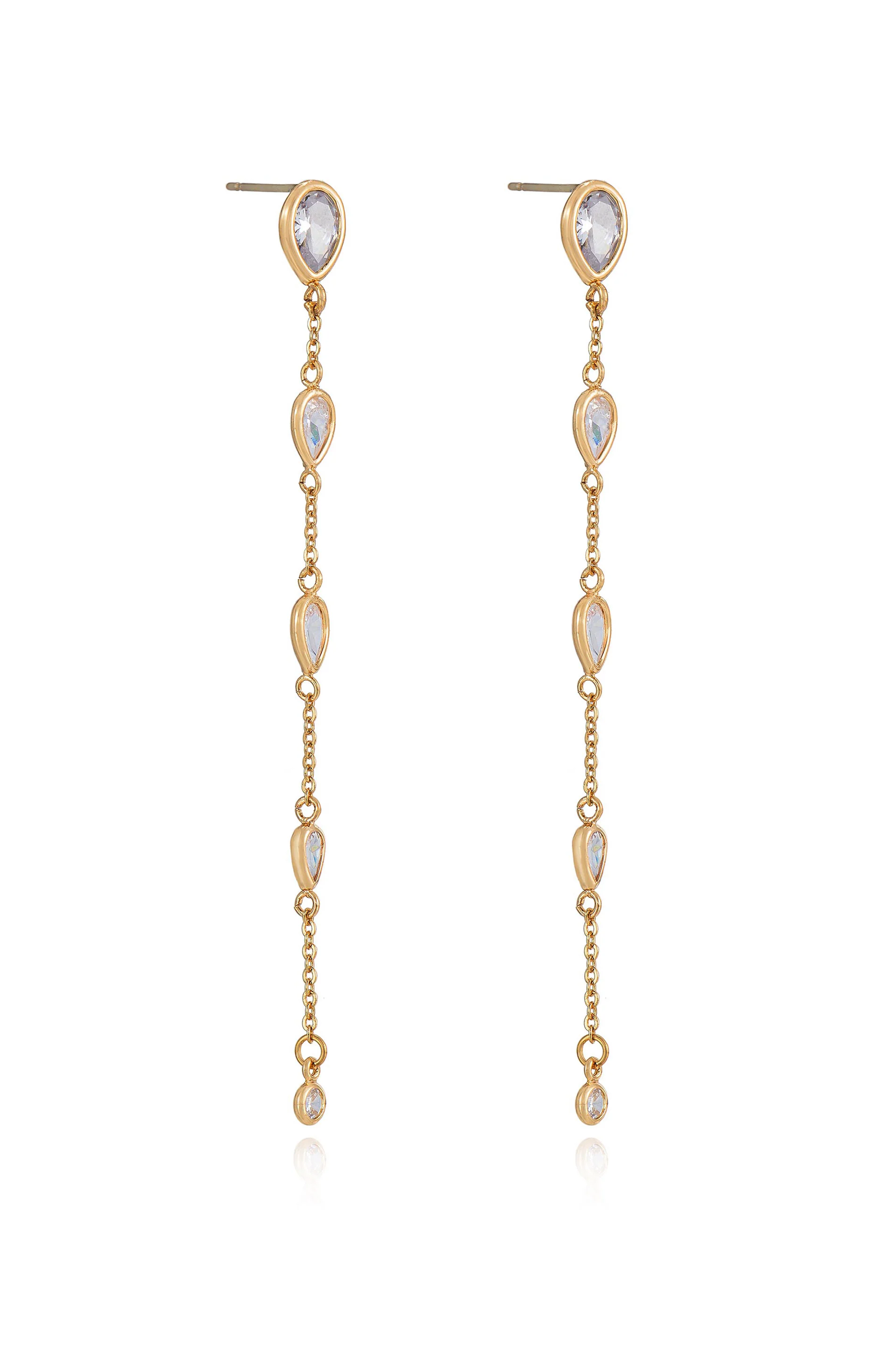 Dainty Bezel Crystal Dangle Earrings