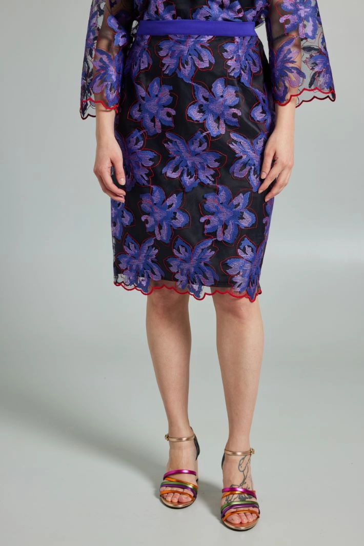 Embroidered tulle skirt - VIOLET RED BLACK