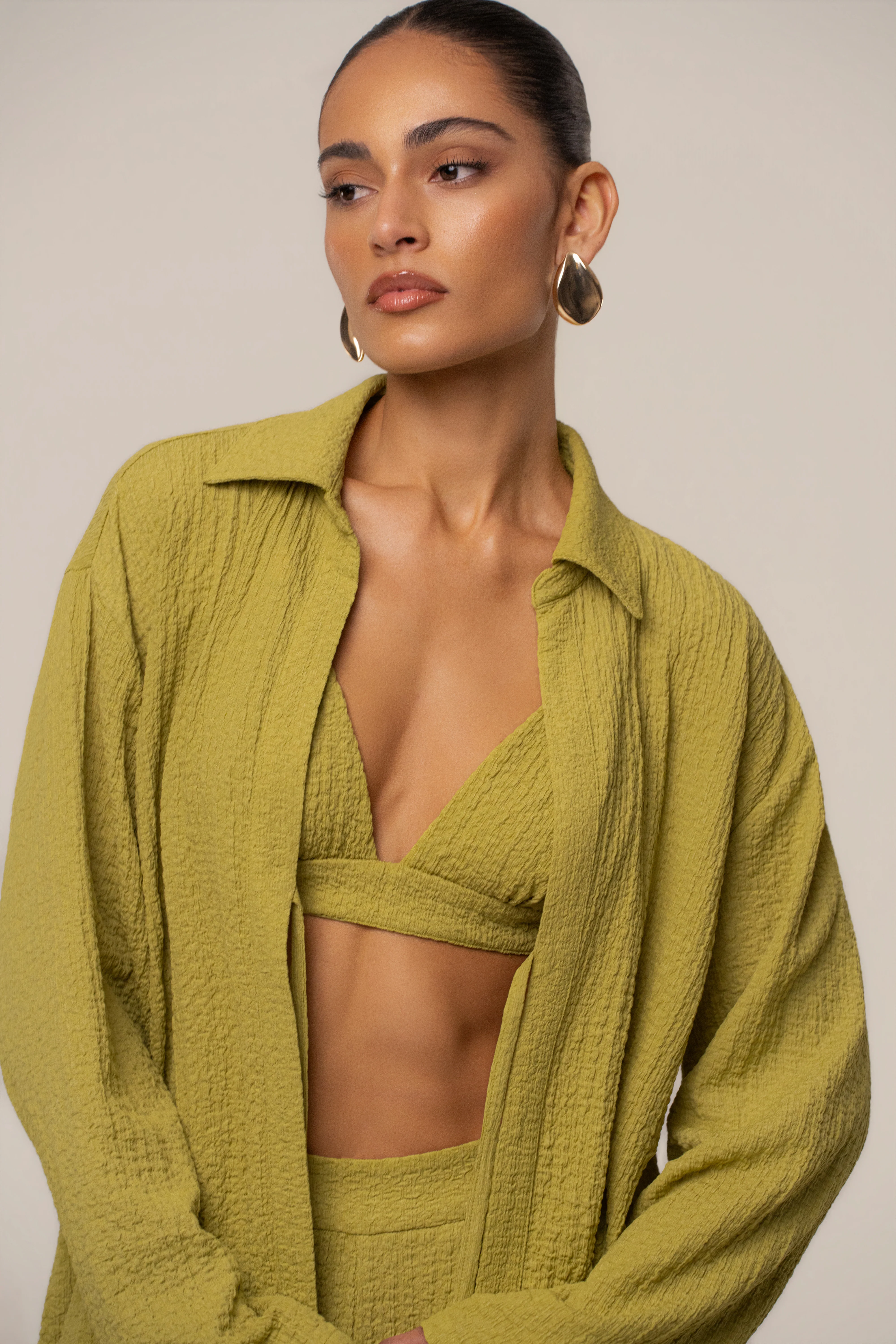 Lime Unwind Tie-Front Blouse