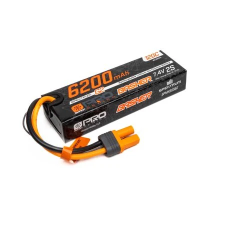 7.4V 6200mAh 2S 120C Smart G2 Pro Basher LiPo: IC5 SPMXB2S62 Spektrum
