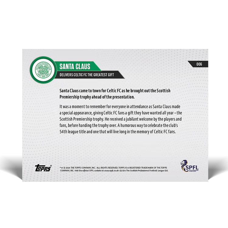 Santa Claus - Delivers Celtic FC the greatest gift - 23/24 SPFL TOPPS NOW® Card 6