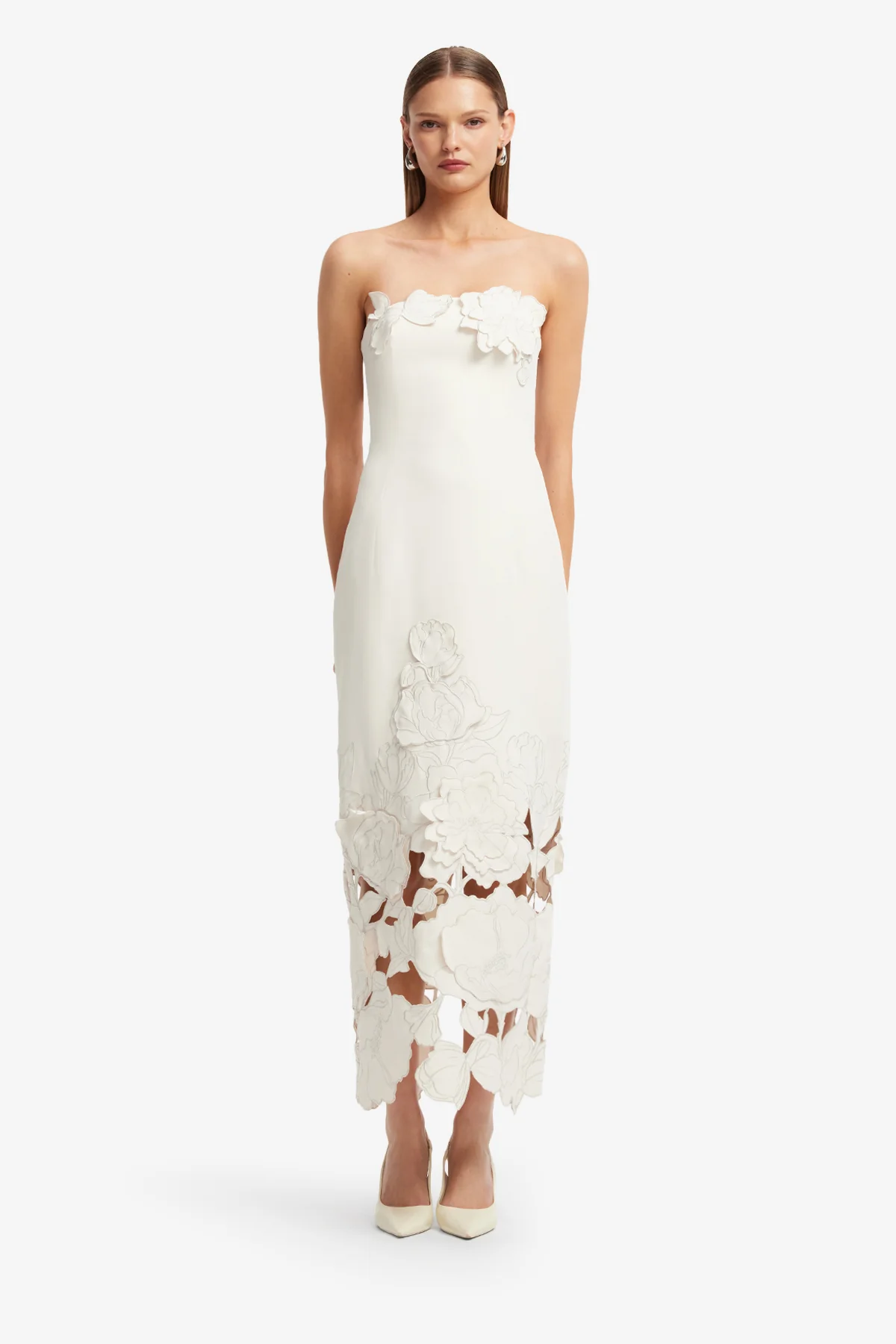 Rayna Appliqué Bustier Maxi Dress - Vanilla
