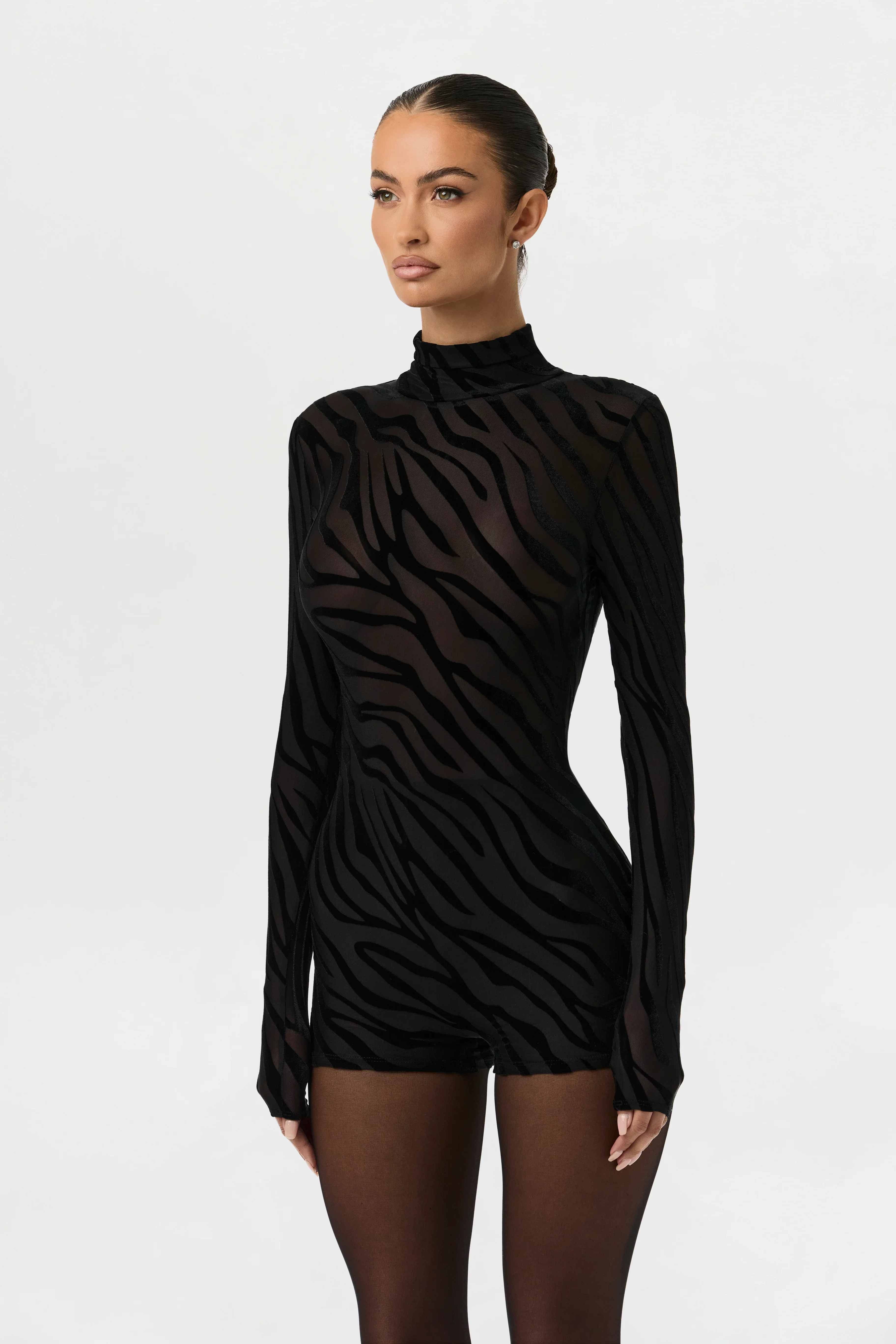 Burnout Print Turtleneck Romper