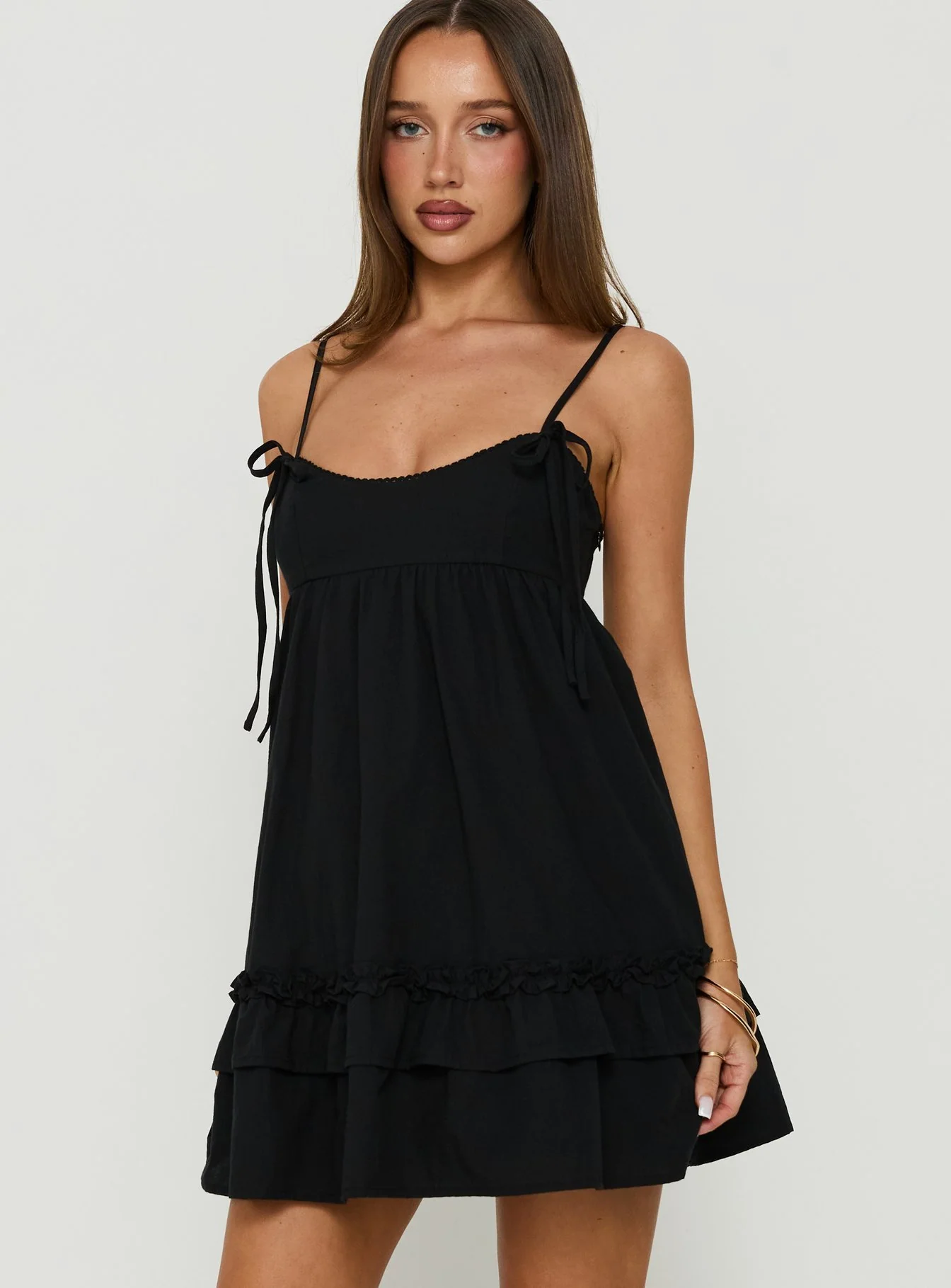 Enhancement Babydoll Mini Dress Black