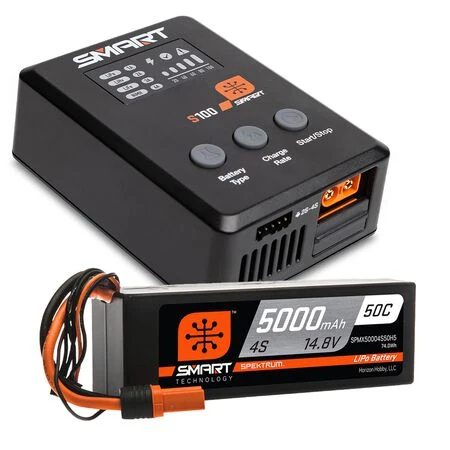 Smart Powerstage Surface Bundle: 5000mAh 4S 50C LiPo Battery (IC5) / 100W S100 Charger Spektrum SPMX-1035