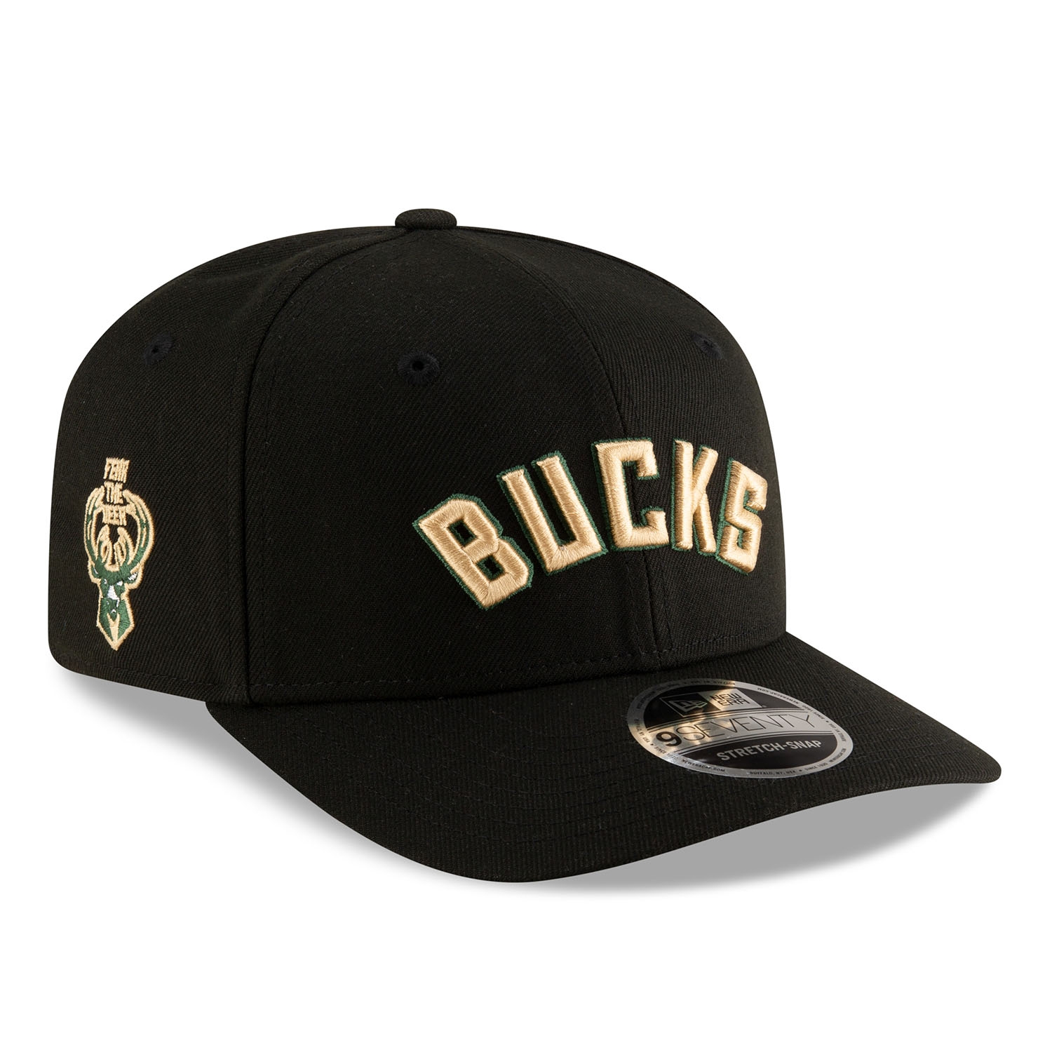 Milwaukee Bucks 2025-26 NBA Statement Stretch-Snap 9SEVENTY Cap Black