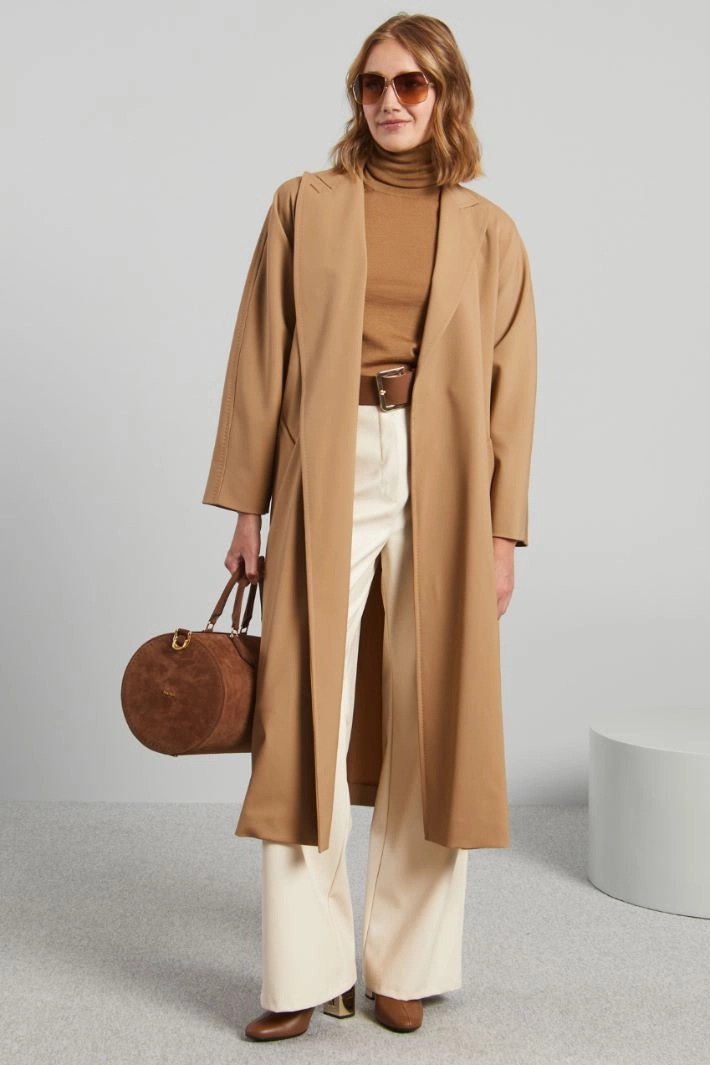 Duster coat with tailored pick stitching - CAMEL