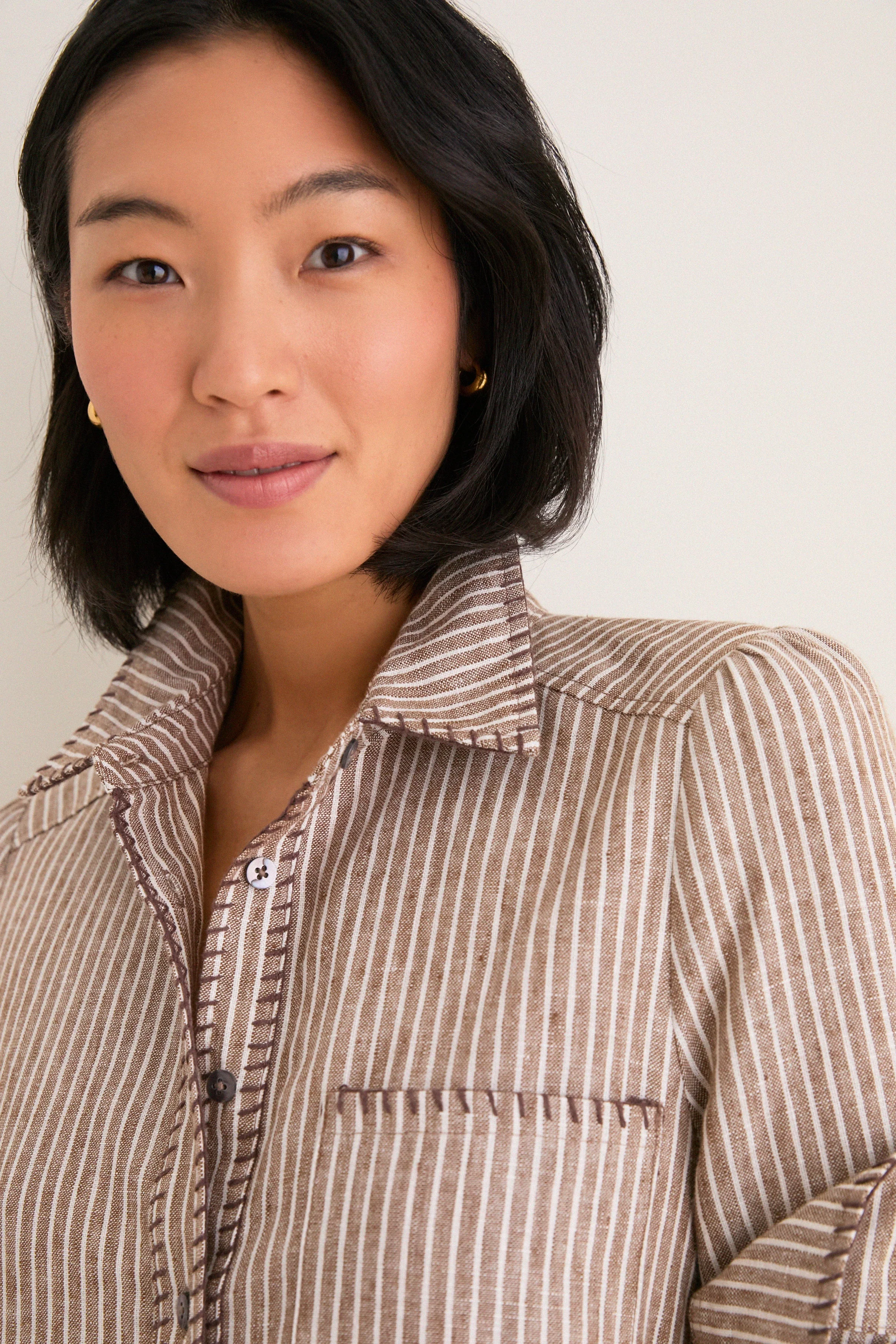 Cafe Stripe Whipstitch Callahan Shirt Dress