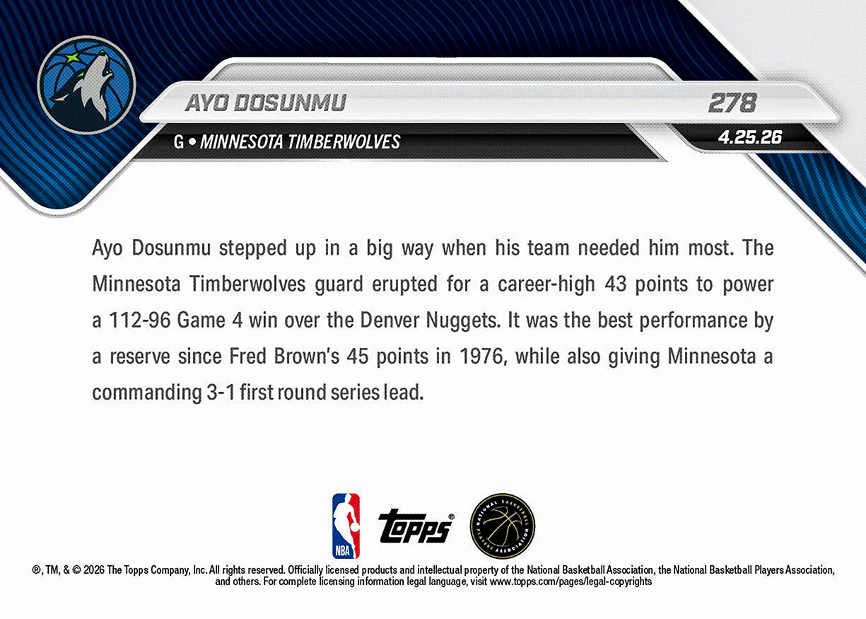 Ayo Dosunmu - 2025-26 NBA Topps NOW® - Card 278 - PR: 1226