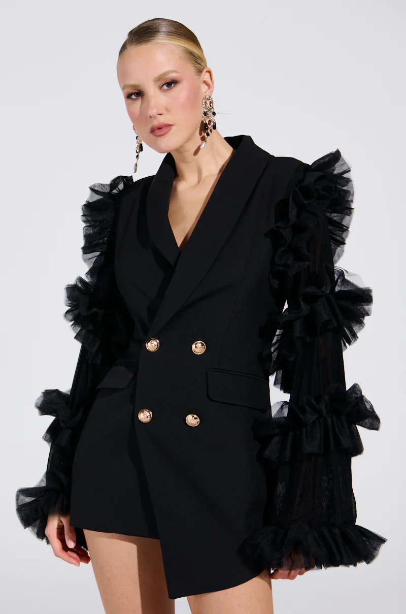Living Over The Top Ruffle Sleeve Blazer Mini Dress