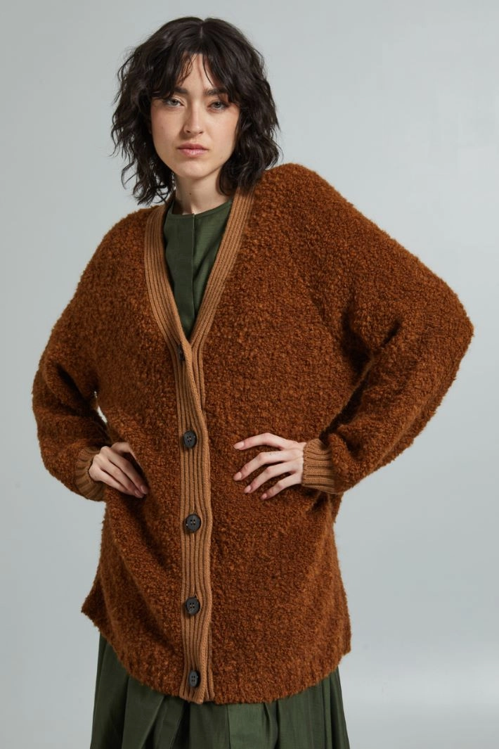 Bouclé cardigan - BROWN