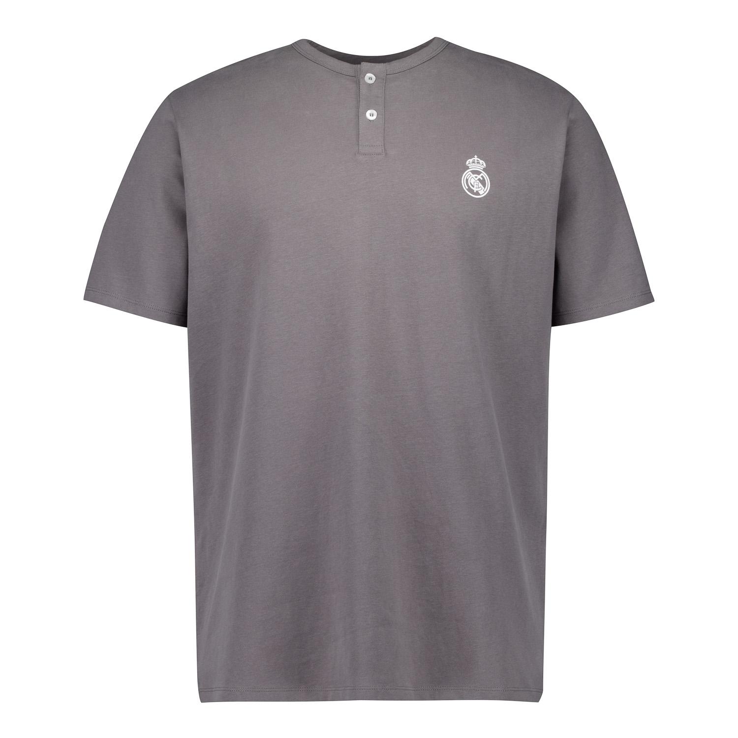 Mens Real Madrid White Dreams Pijama Set Henley Shorts Grey