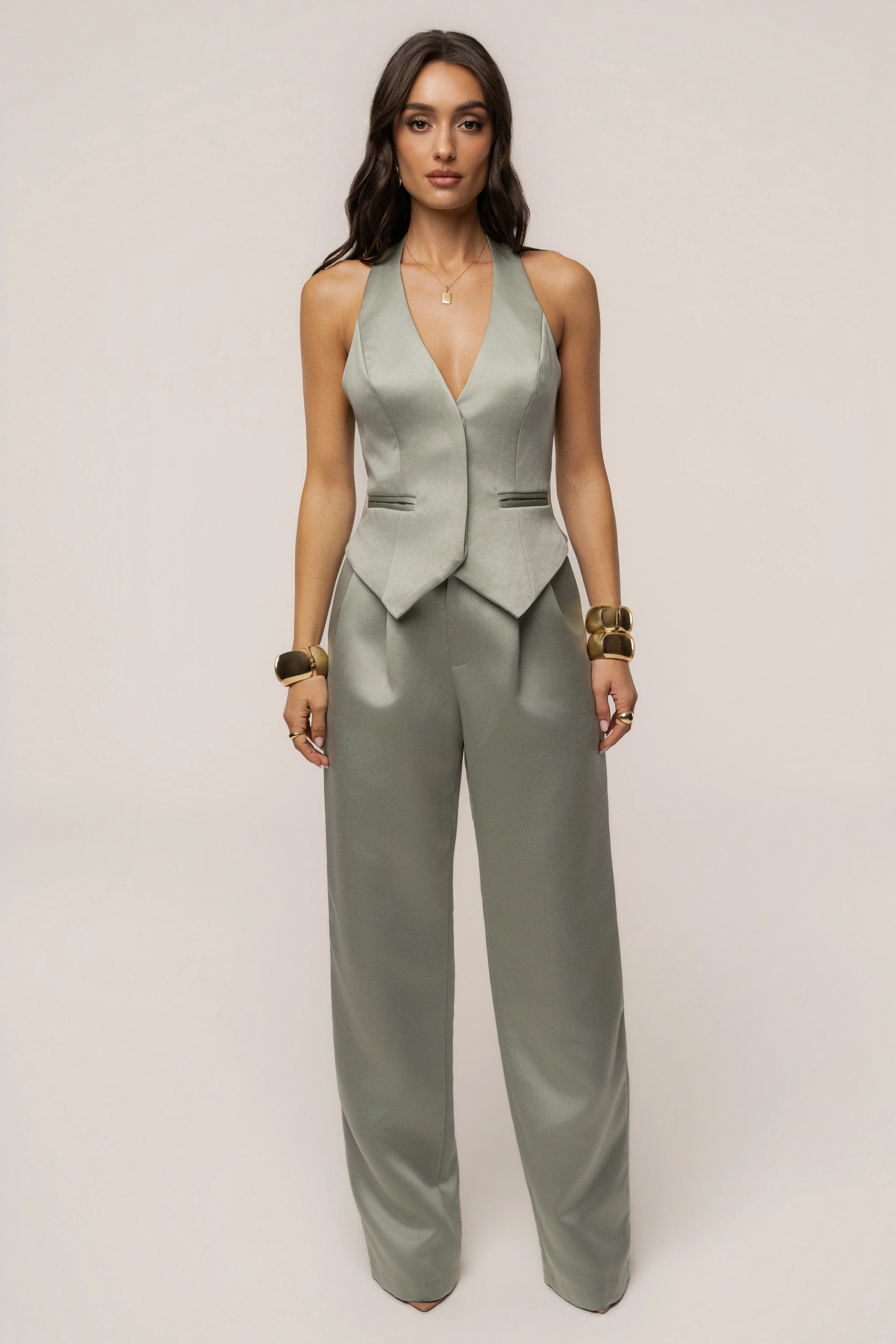 Sage City Nights Satin Trouser