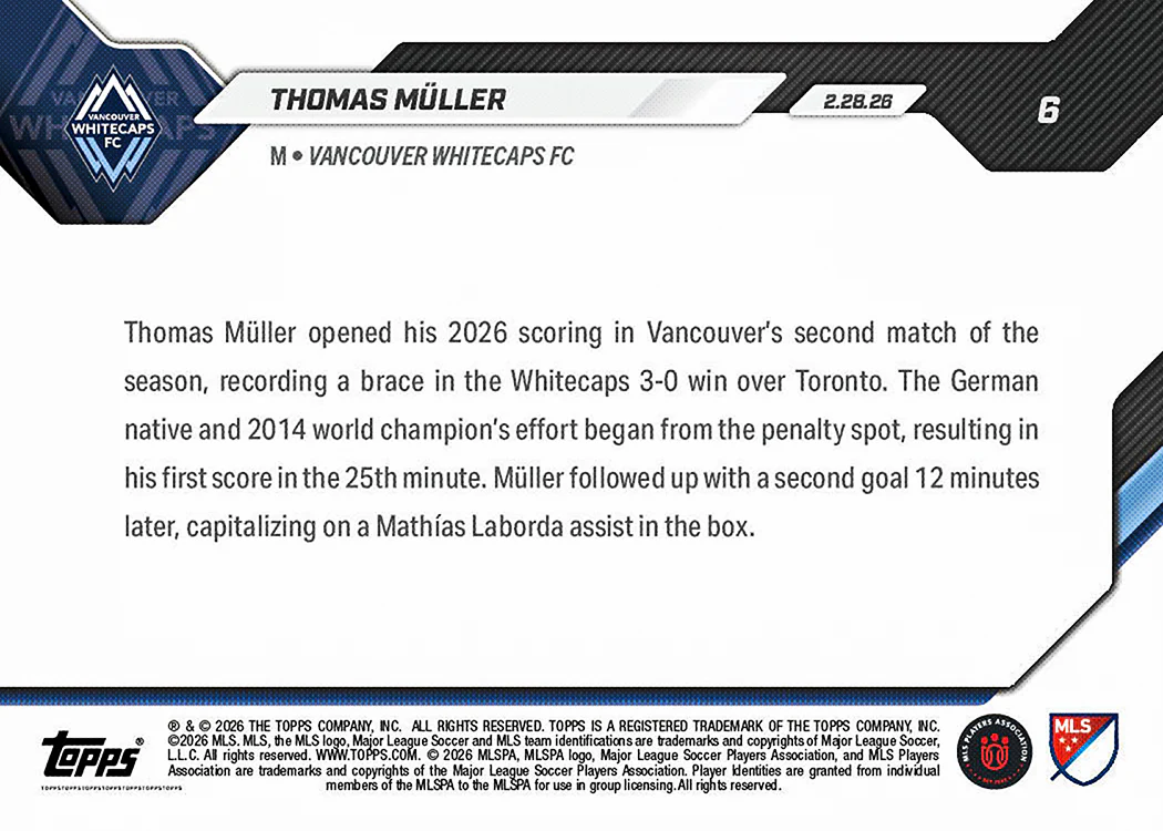 Thomas Müller - 2026 MLS Topps NOW® - Card 6 - PR: 424