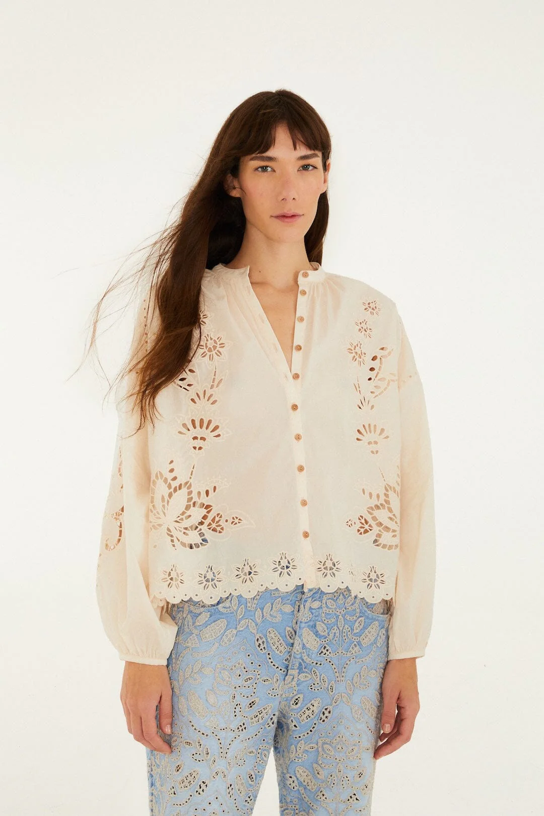 Soft Pink Artisanal Long Sleeve Blouse
