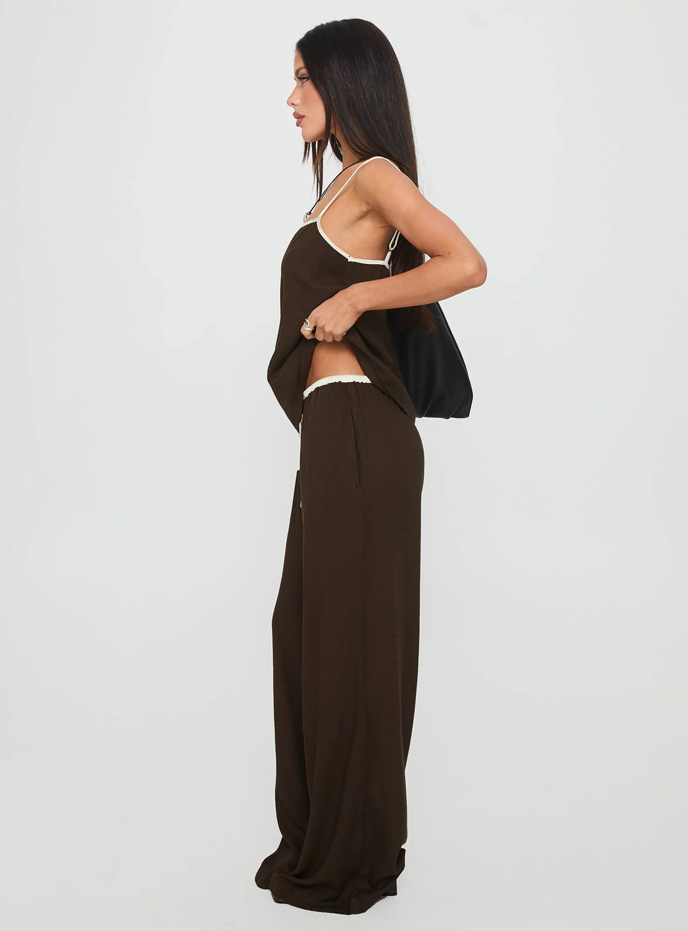 Nolei Contrast Pants Set Chocolate / White