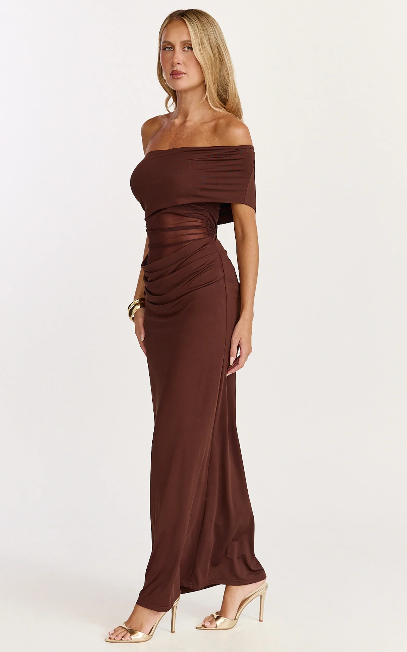 Riley Maxi Dress - Gathered Over Bust Dress in Brown