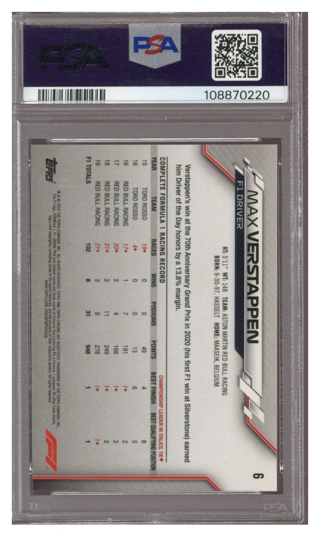 2020 TOPPS CHROME F1 #6 MAX VERSTAPPEN PSA 10