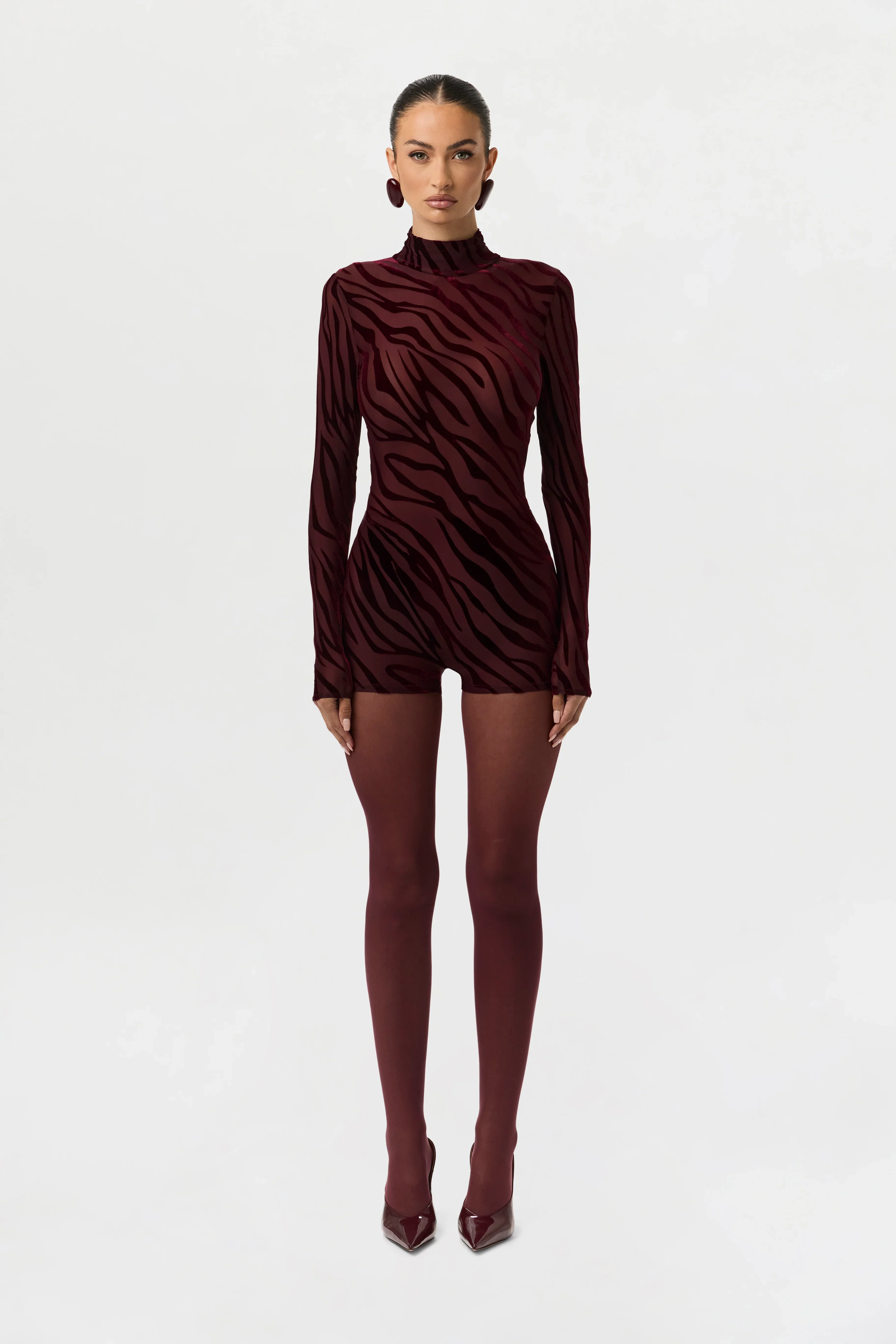 Burnout Print Turtleneck Romper
