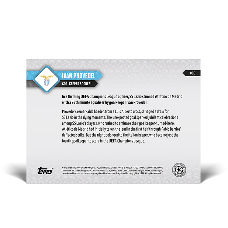 Topps UK - Ivan Provedel - Goalkeeper Scores!- UCL TOPPS NOW® Card #6