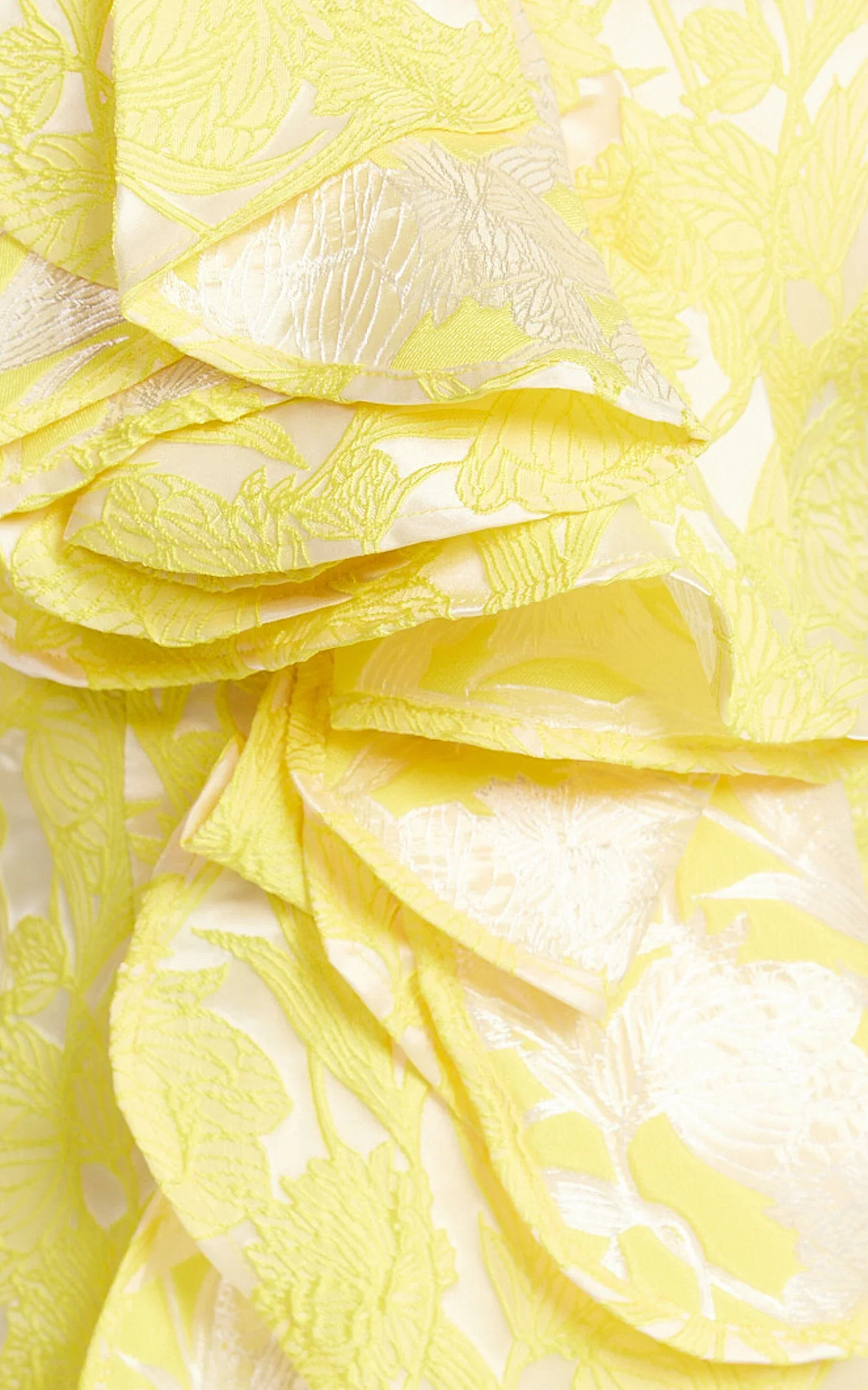 Amalie The Label - Frederika Strapless Ruffle Detail Jacquard Mini Dress in Yellow