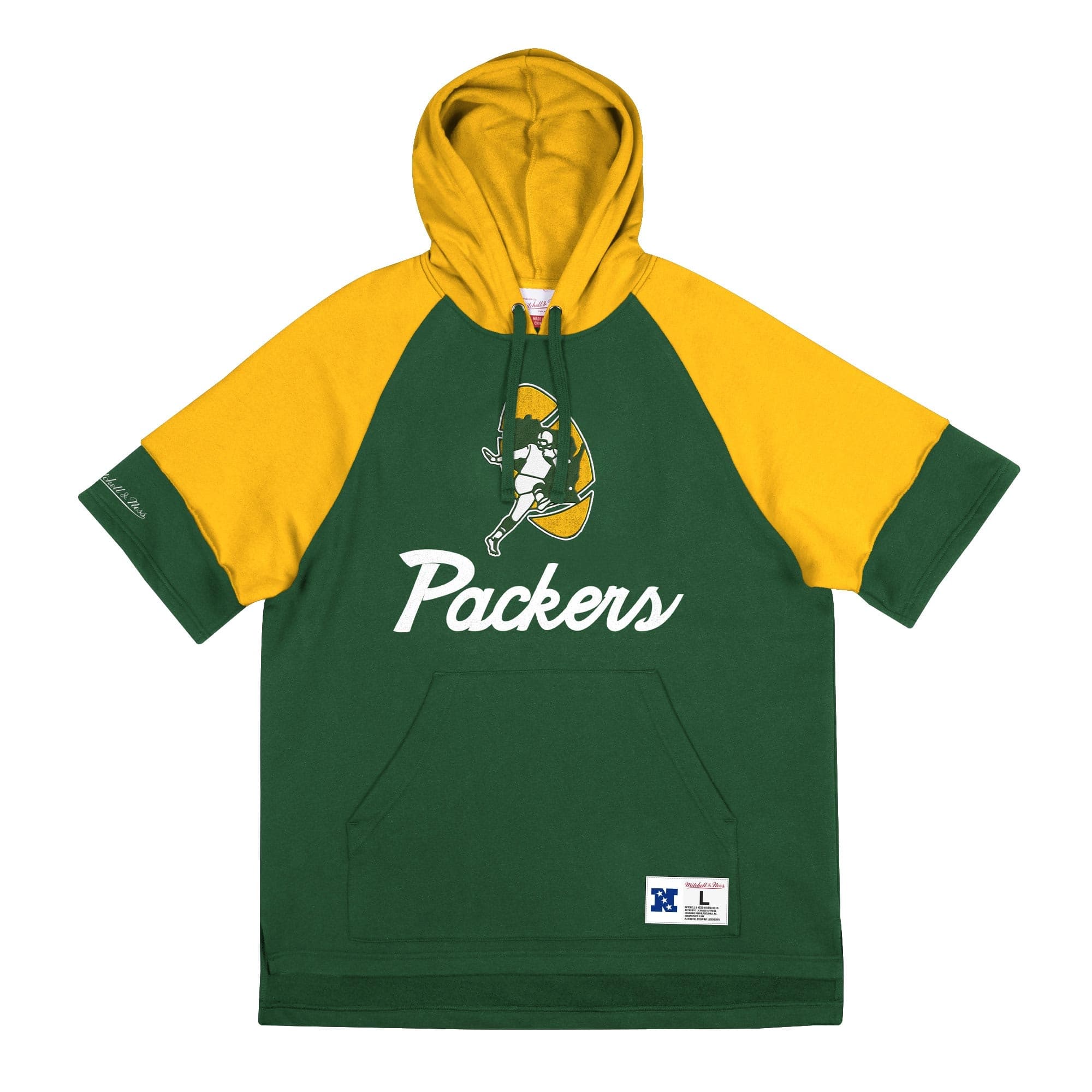 Green Bay Packers Mitchell & Ness Cut Sleeves Fleece Short Sleeve NFL Hoodie