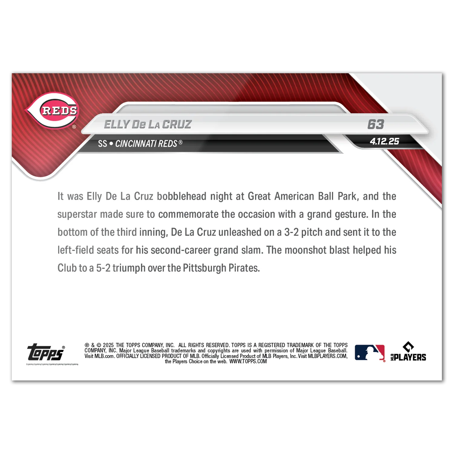 Elly De La Cruz - 2025 MLB Topps NOW® - Card 63