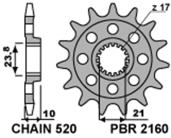 PBR Steel Standard Countershaft Sprocket 2160 - 520SUZUKI 450 RM -Z 450 - 2013 - 2026Ref: Pbr01282A / 1077591001