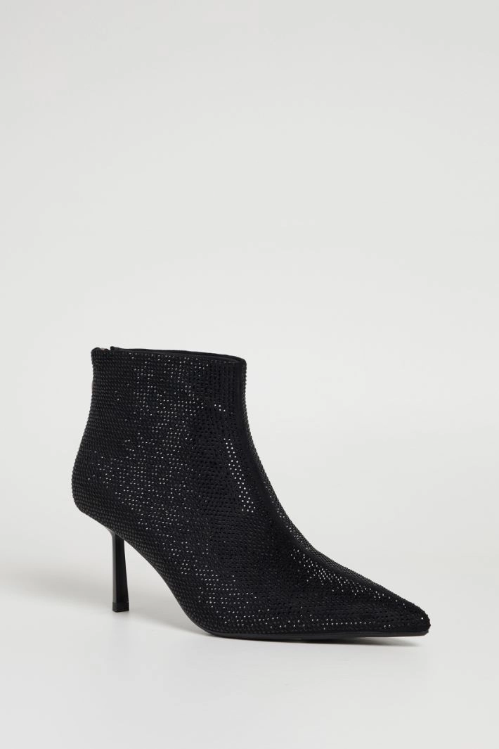 Ankle boots with rhinestones - BLACK
