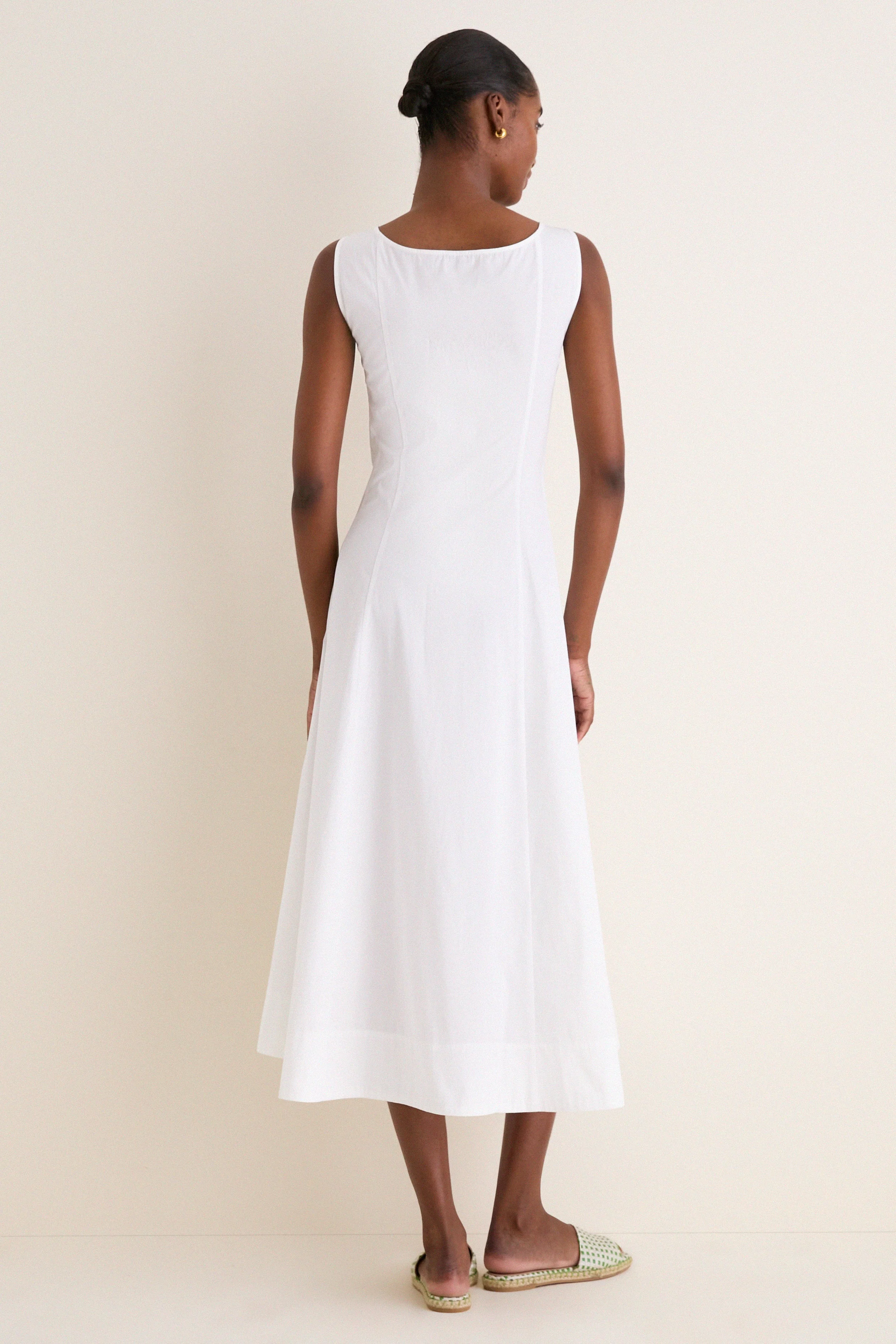 White Cotton Boat Neck Dress