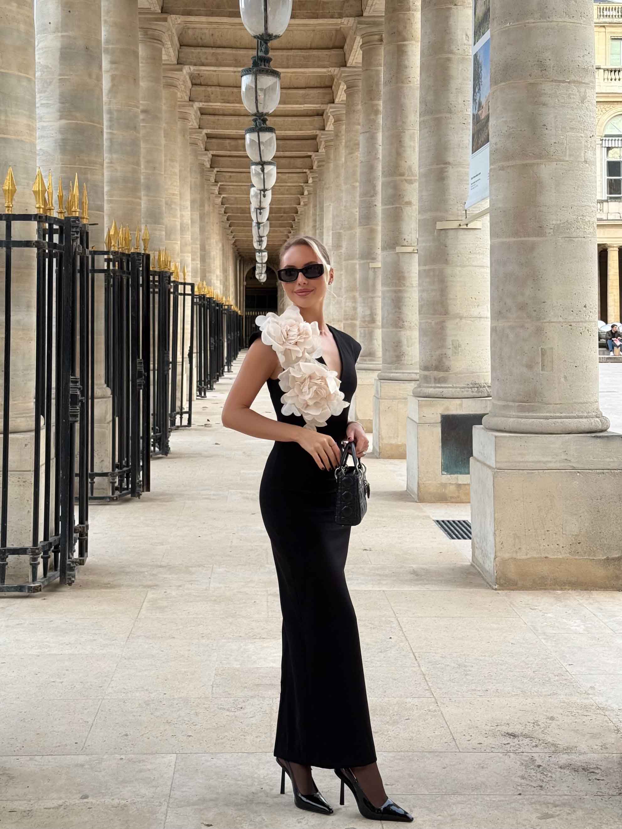 Zahara V-Neck Gown in Black