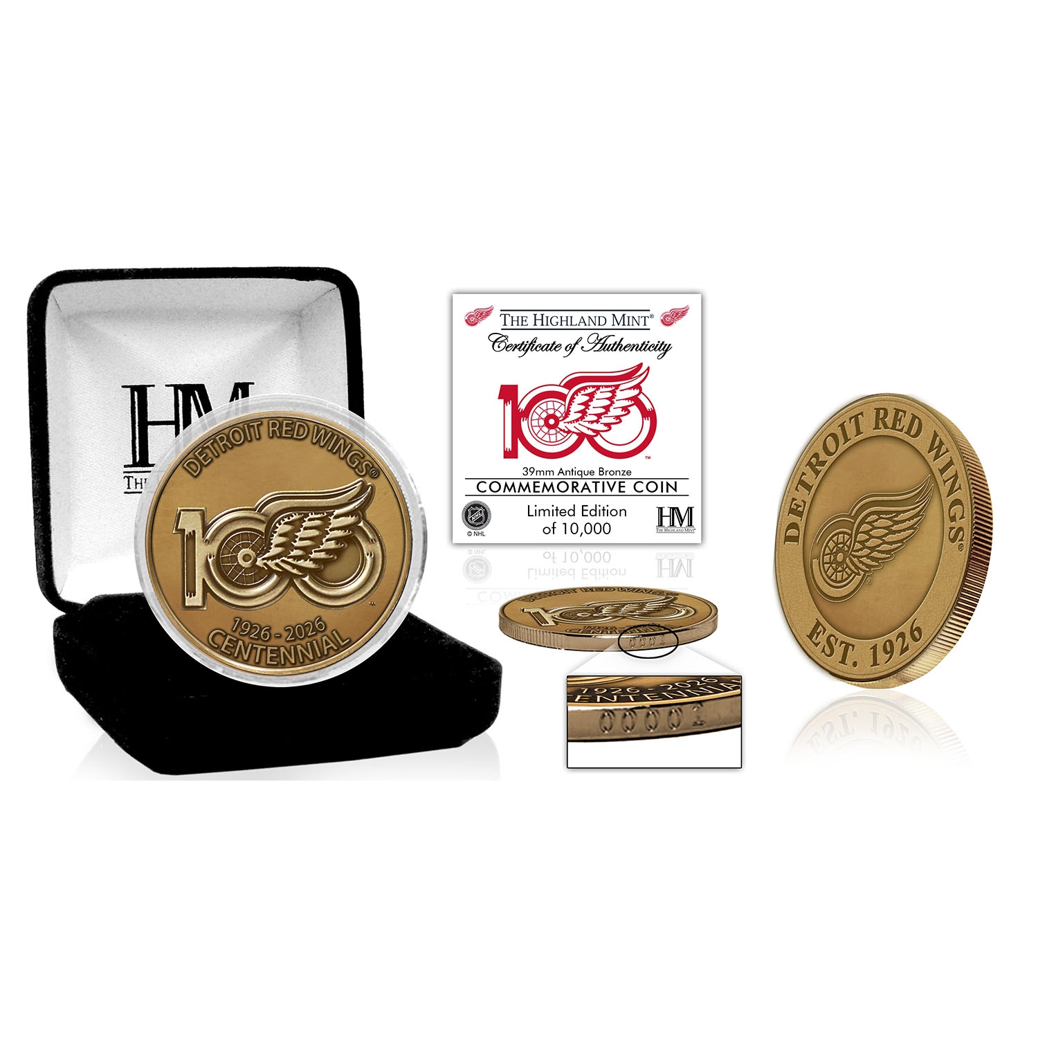Detroit Red Wings 100th Anniversary Antique Bronze Coin
