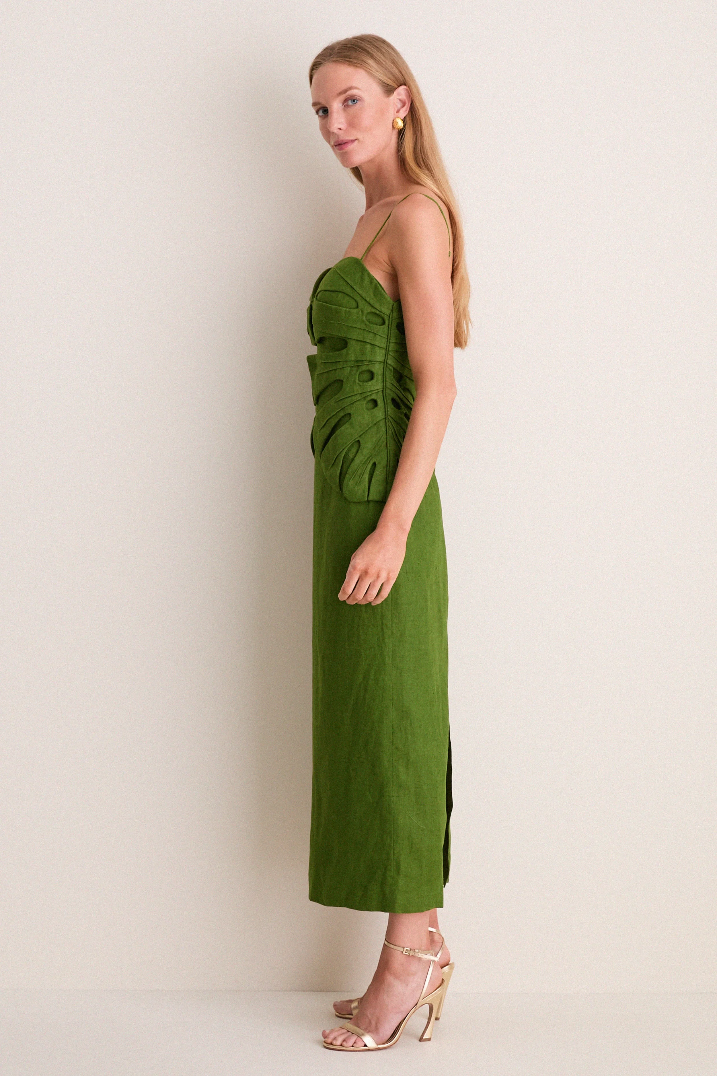 Green Monstera Leaf Maxi Dress