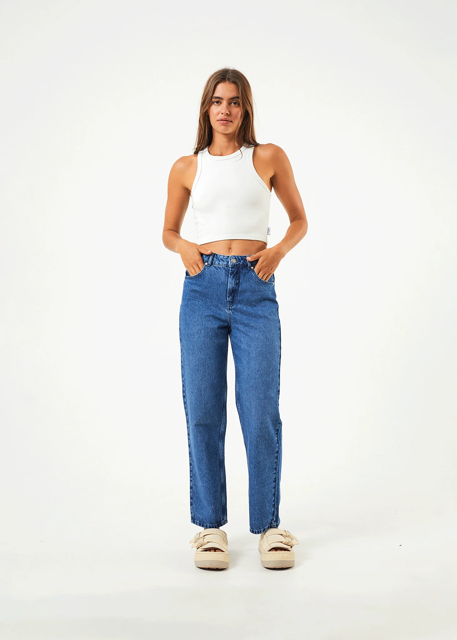 AFENDS Womens Shelby - Denim Wide Leg Jean Long - Authentic Blue