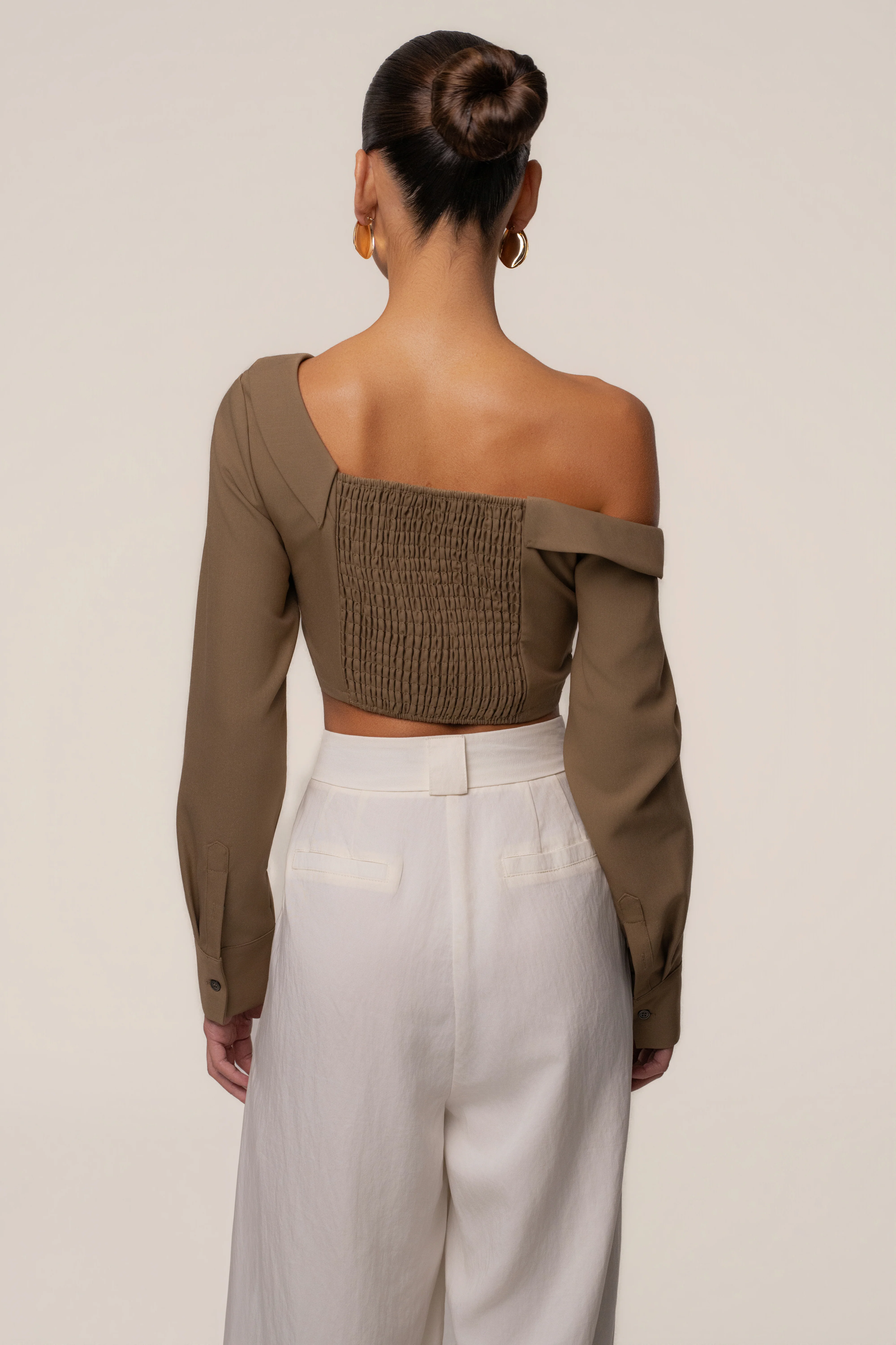 Olive Off-Shoulder Twist Crop Top