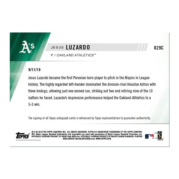 On-Card Auto # to 25 - Jesus Luzardo - MLB TOPPS NOW® Card 829C