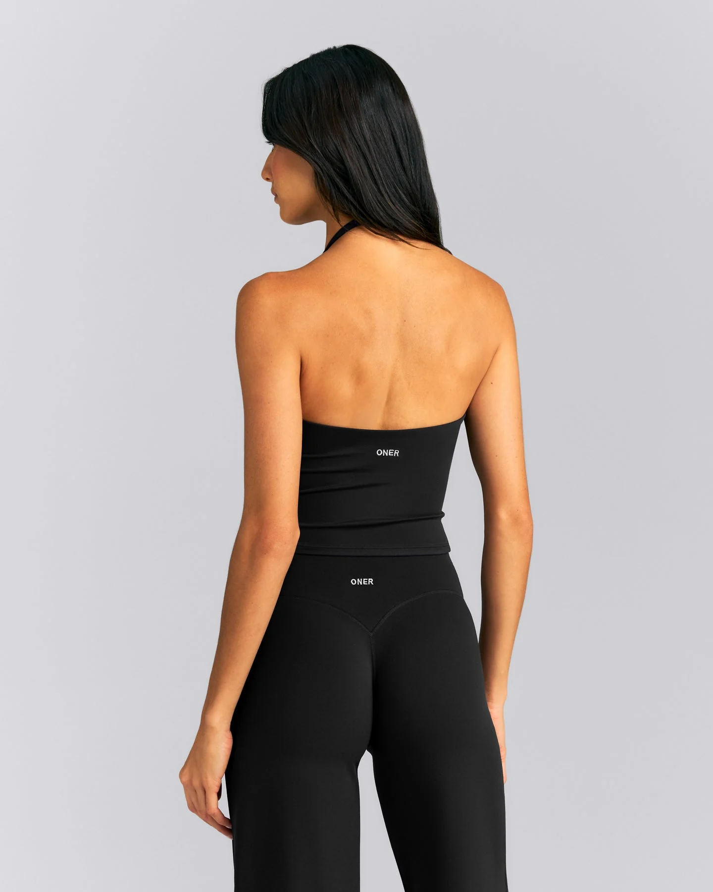 SoftMotion™ Strappy Halter Neck Mid Tank Top with Built in Bra Shelf New Branding | Black