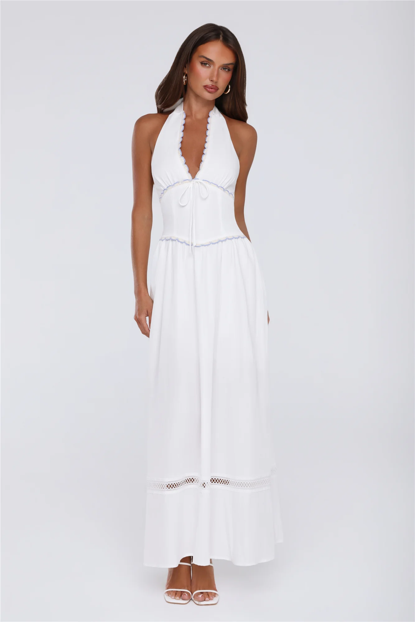 Pastel Promises Halter Maxi Dress White