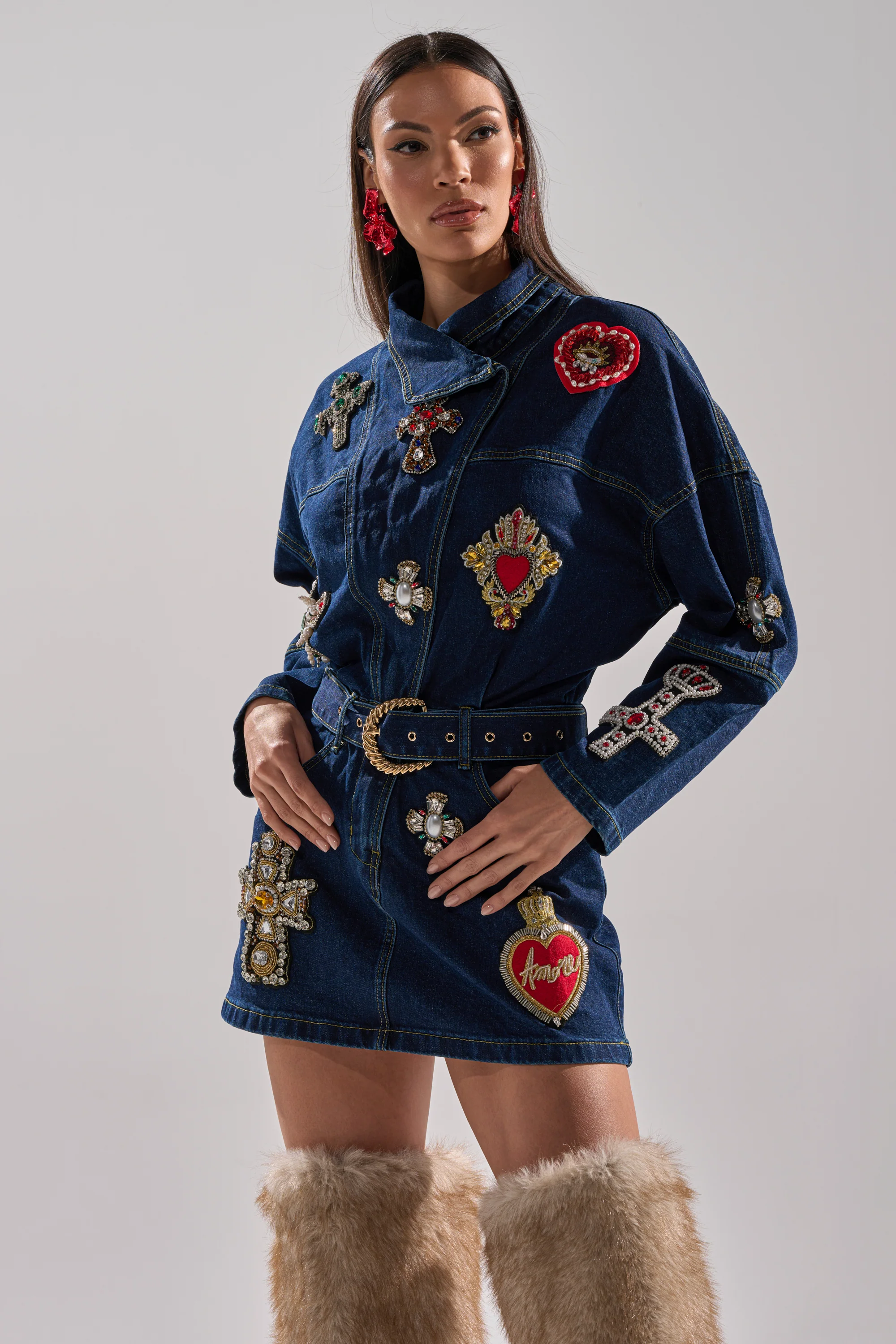 Prettiest Problem Denim Patchwork Mini Dress