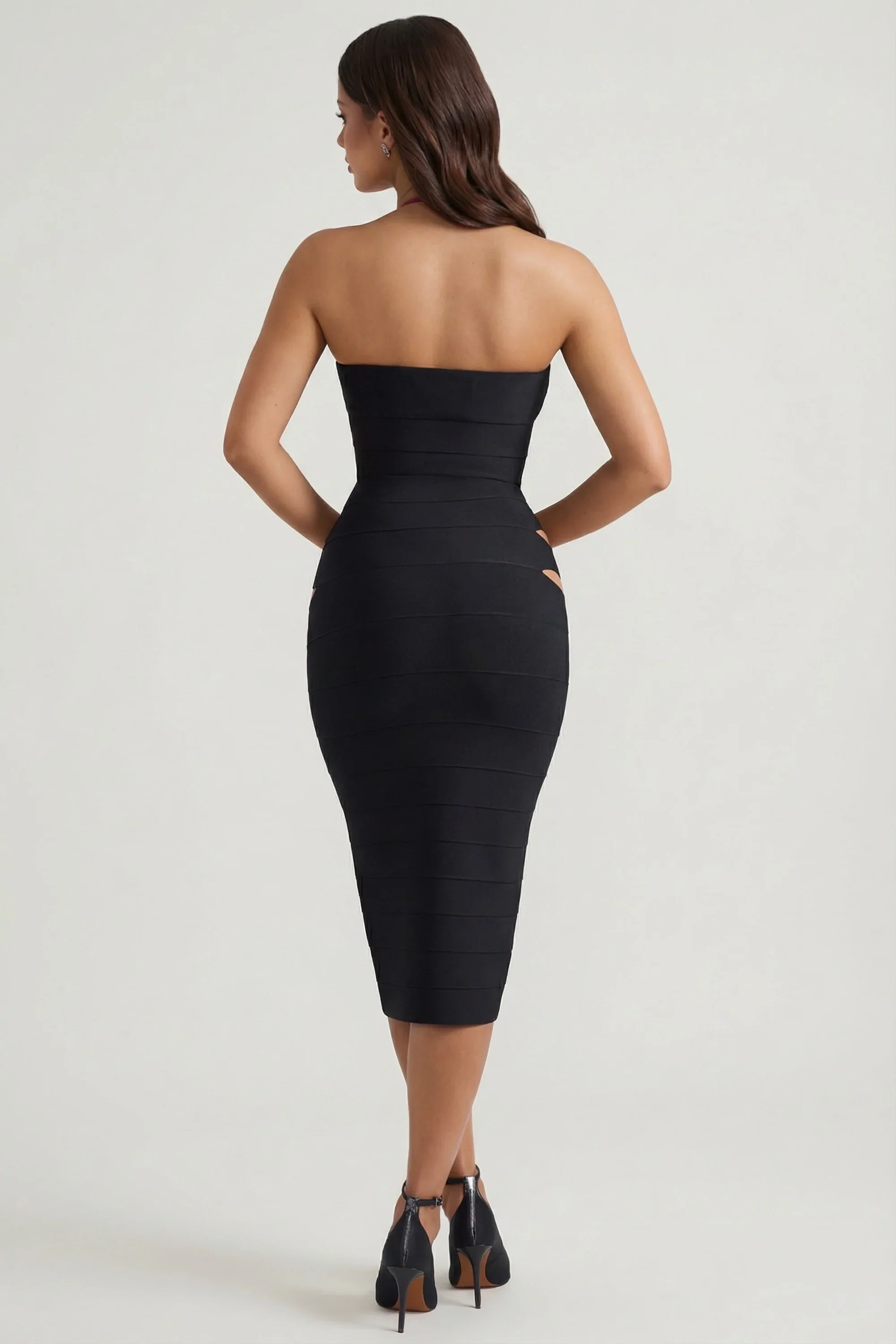 Cut-Out Halterneck Bodycon Midaxi Dress in Black